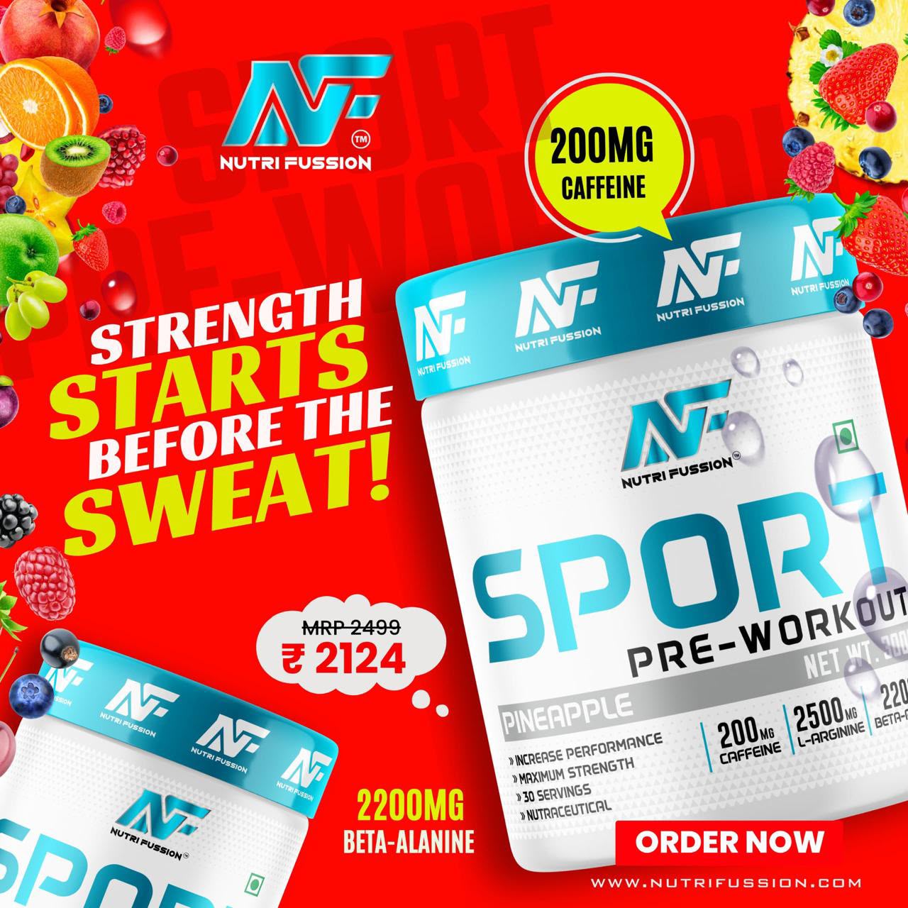 Sport pre-workout in a bright fruit-inspired Nutri Fussion campaign